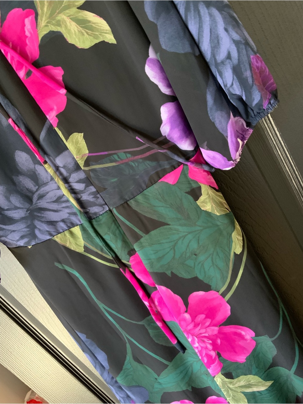 Maison Tara Black Midi Dress with Pink & Purple Floral Print - Picture 5 of 5